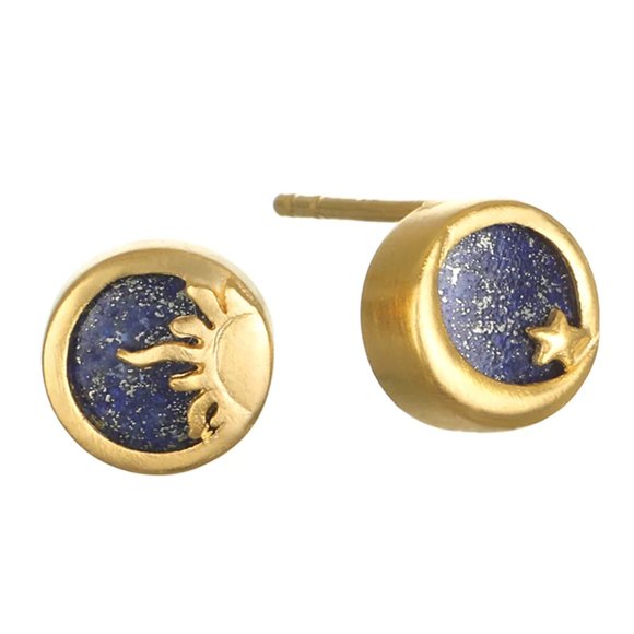 Lapis Sun & Moon Stud Earrings - Picture 1 of 2